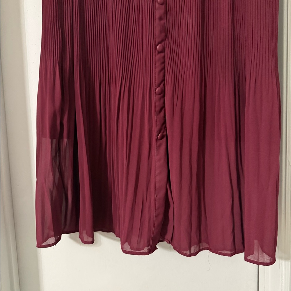Wine Pleated Midi Skirt - Picture 3 of 4
